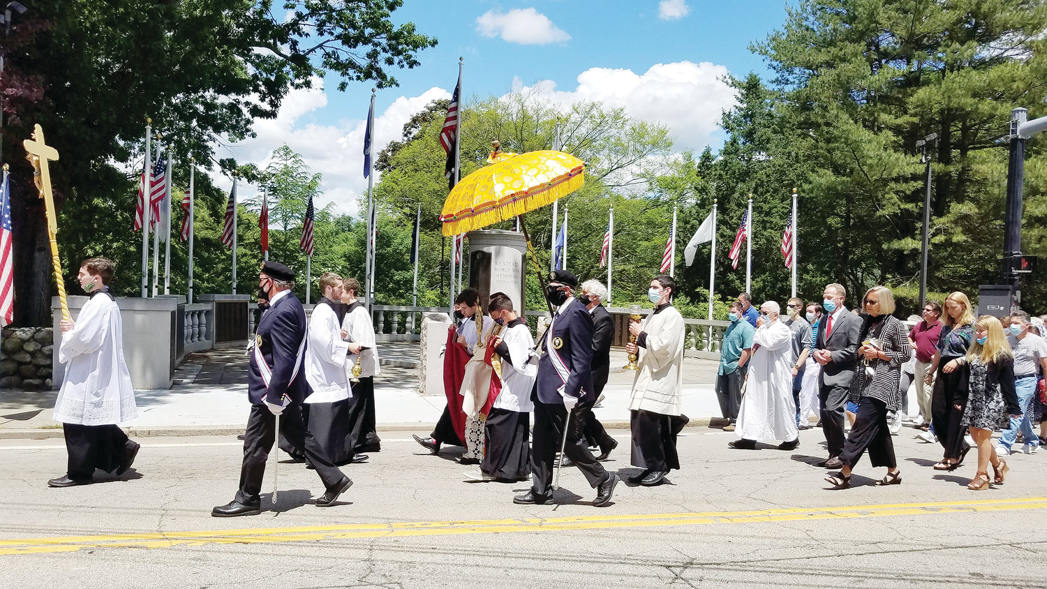 Parishioners of Immaculate Conception Parish and St. Pius X Parish in Westerly take part in the 15th annual Eucharistic Procession to celebrate the Feast of Corpus Christi, June 14.